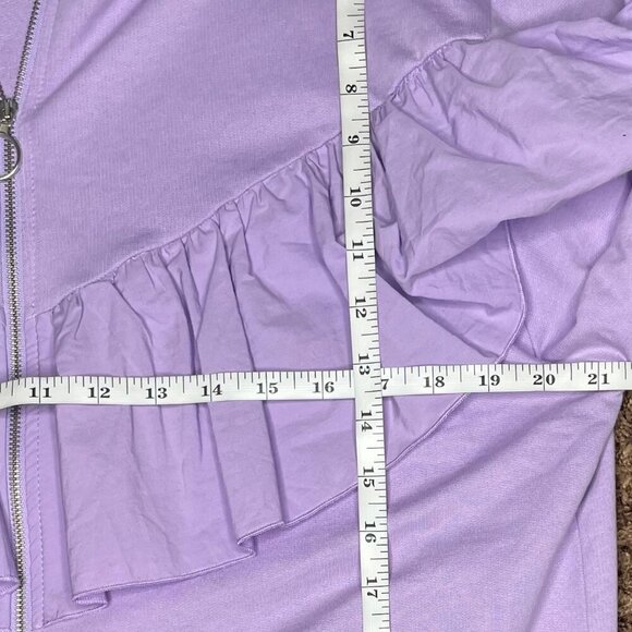 Zara Women's Spring Summer Lavender Ruffle Zip Up Long Balloon Sleeve Hoodie S - Picture 9 of 12
